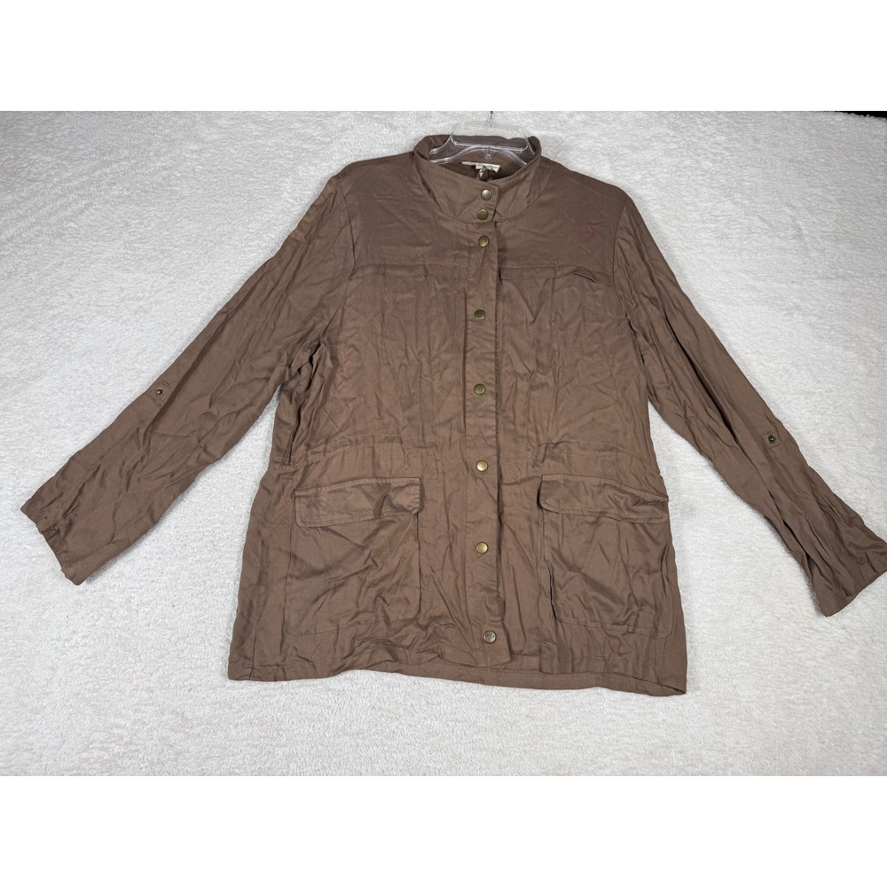 Entro Utility Jacket Women Large Brown NWT Snap Front Lightweight Safari Coat